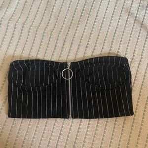 MOTEL rocks black stripe zip up bustier crop top